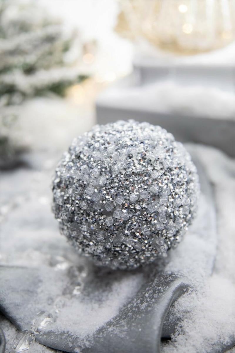 Ornaments | 4" Silver Ice & Sequin Ball Ornament Ornaments Ornaments