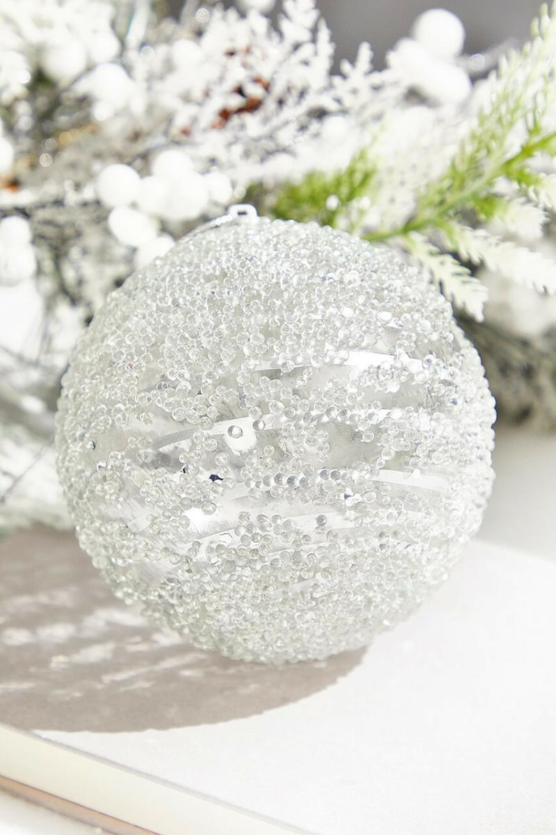 Ornaments | 4" Silver Sequin Iced Ball Ornament Ornaments Ornaments