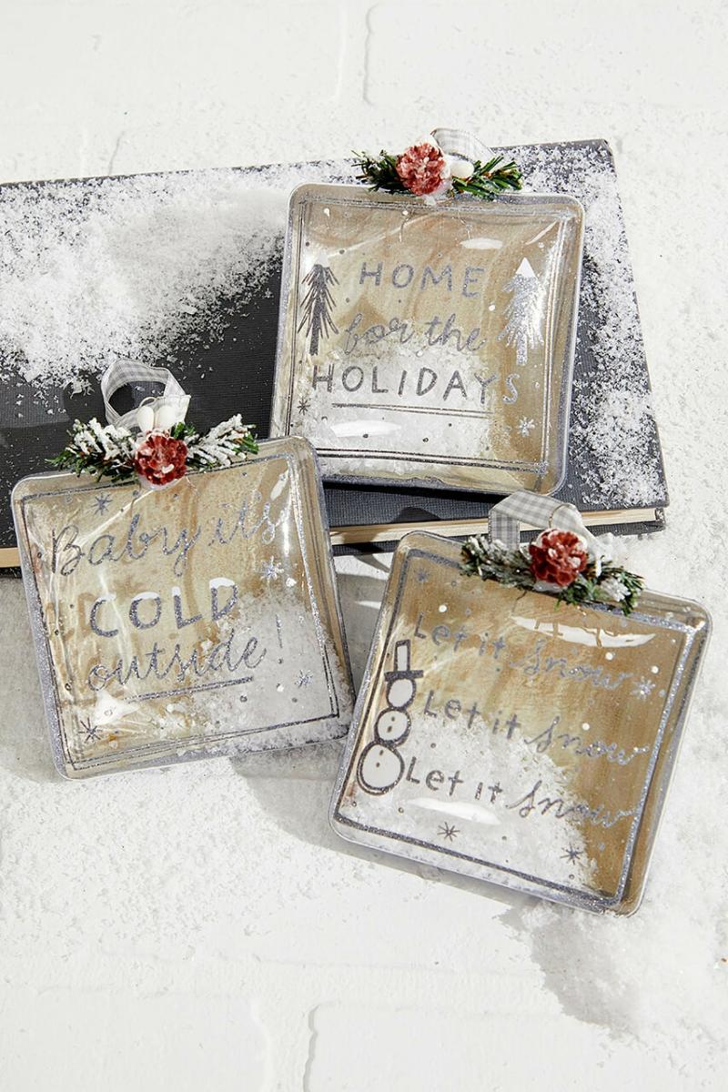 Ornaments | 4" Square Text Glass Ornament Ornaments Ornaments