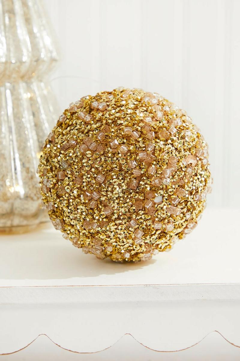 Ornaments | 5.5" Diamond Ice Bead Ball Ornament – Gold Ornaments Ornaments