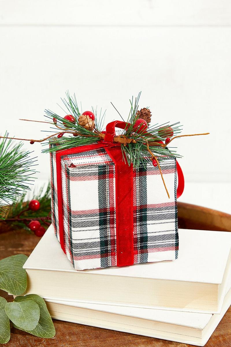 Ornaments | 5.5" Plaid Gift Box Ornament Ornaments Ornaments