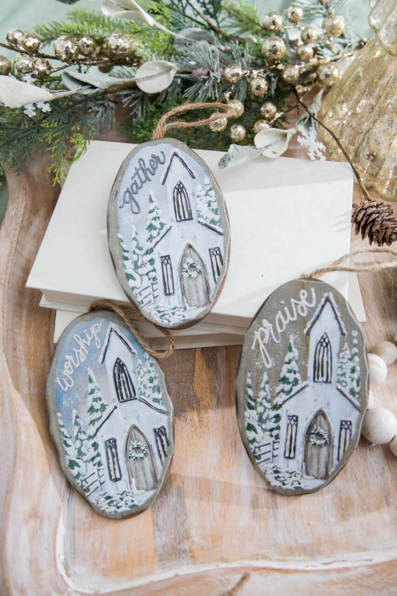 Ornaments | 5.5" Snowy Church Ornament Ornaments Ornaments