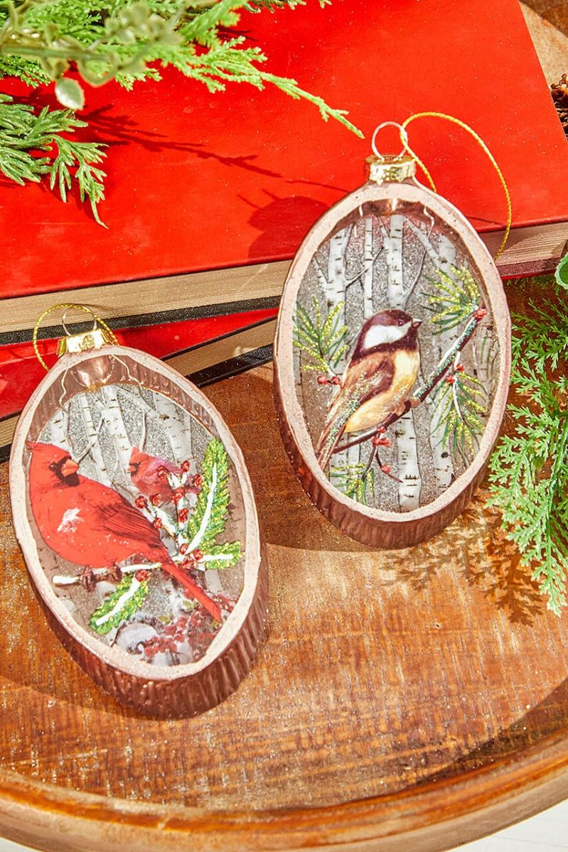 Ornaments | 5.5" Woodland Bird Glass Disc Ornament Ornaments Ornaments