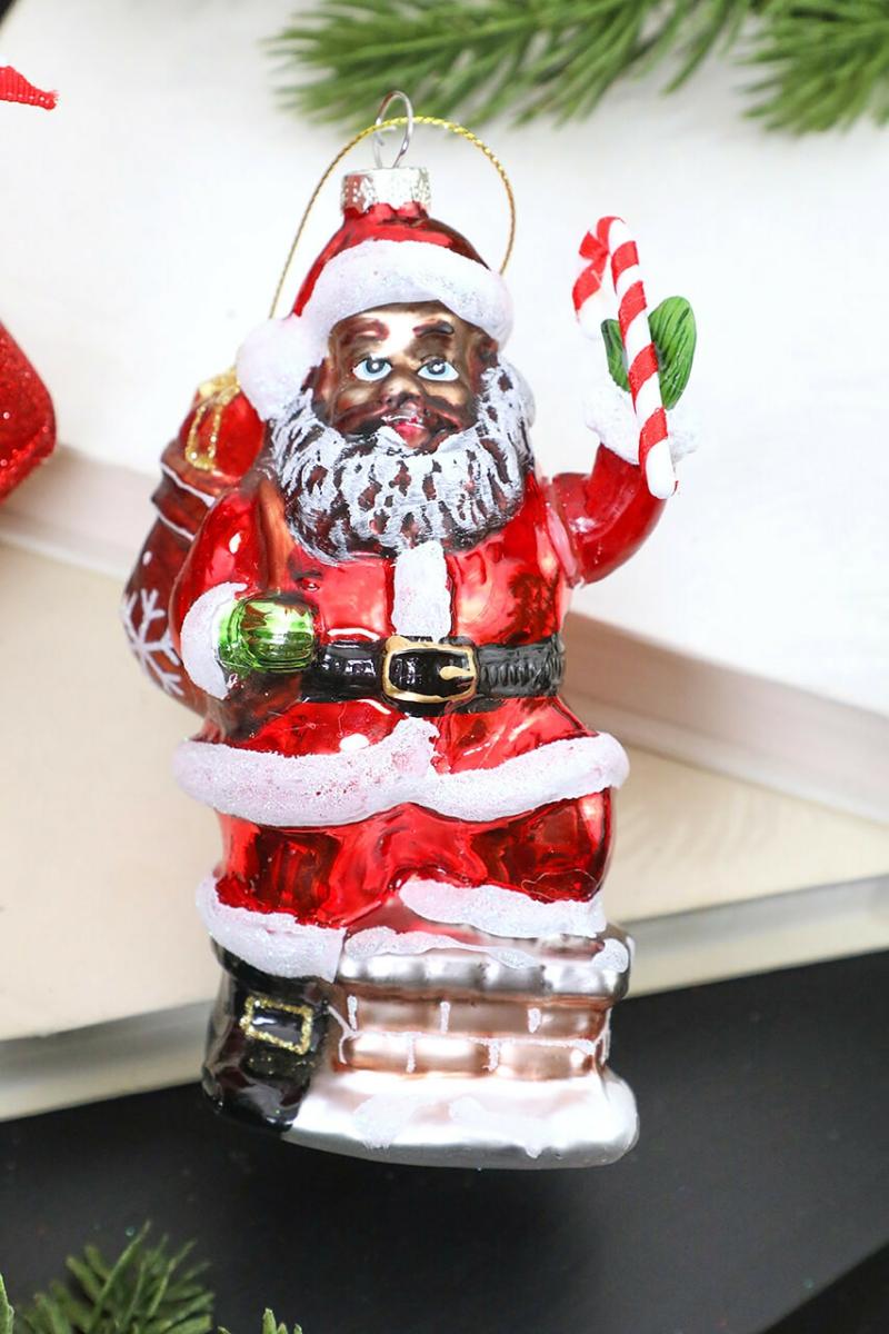 Ornaments | 5" African American Santa Glass Ornament Ornaments Ornaments