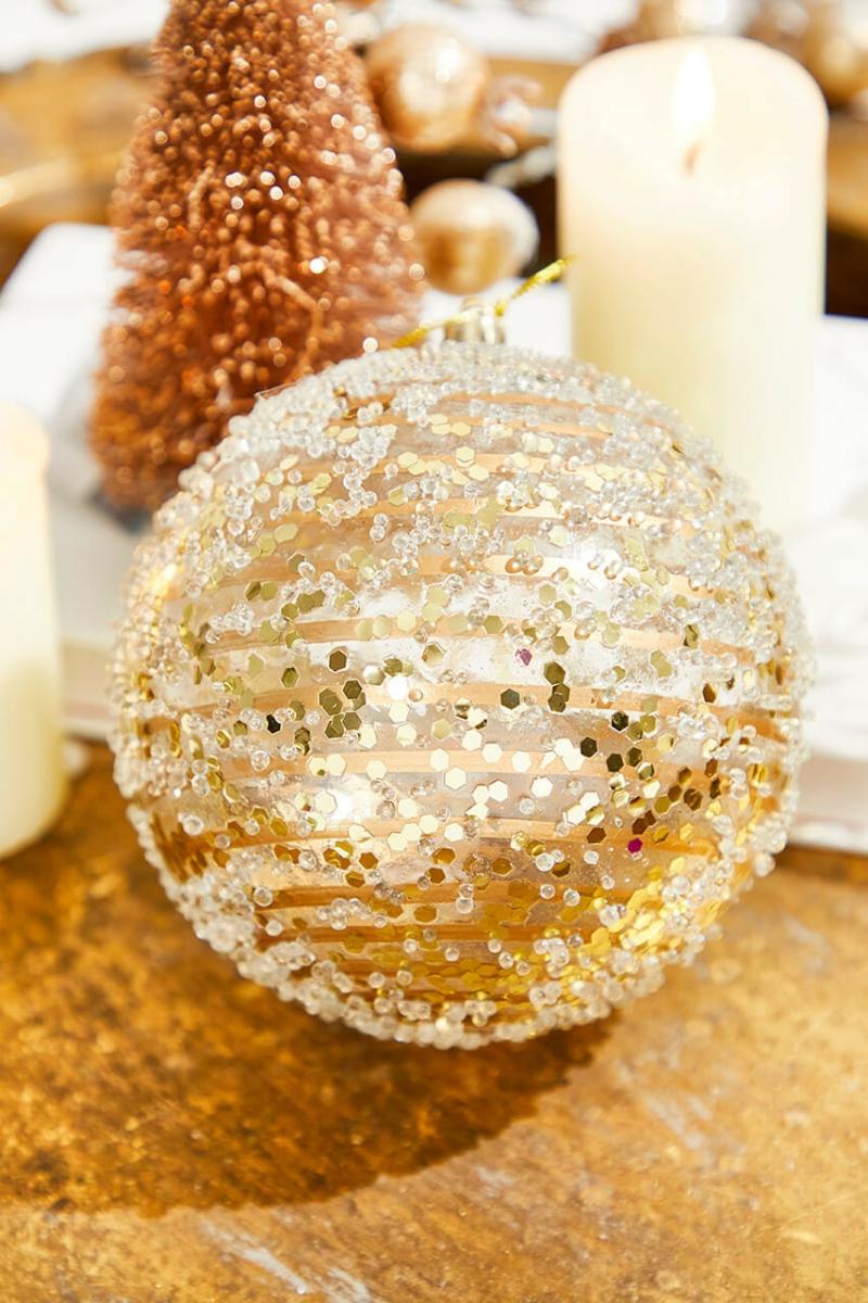 Ornaments | 5" Champagne And Gold Crystal Swirl Glitter Ball Ornament Ornaments Ornaments