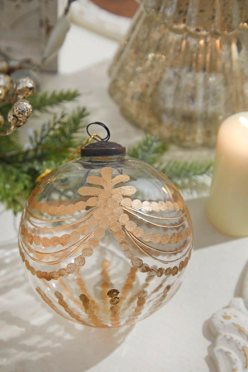 Ornaments | 5" Etched Golden Garland Glass Ornament Ornaments Ornaments