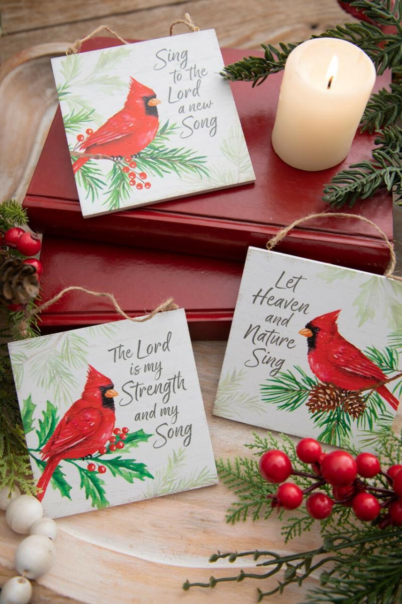 Ornaments | 5" Flat Ornament With Cardinals And Sentiments Ornaments Ornaments