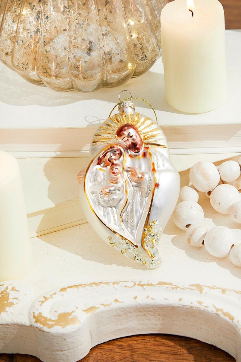 Ornaments | 5" Glass & Sequins Holy Family Ornament Ornaments Ornaments