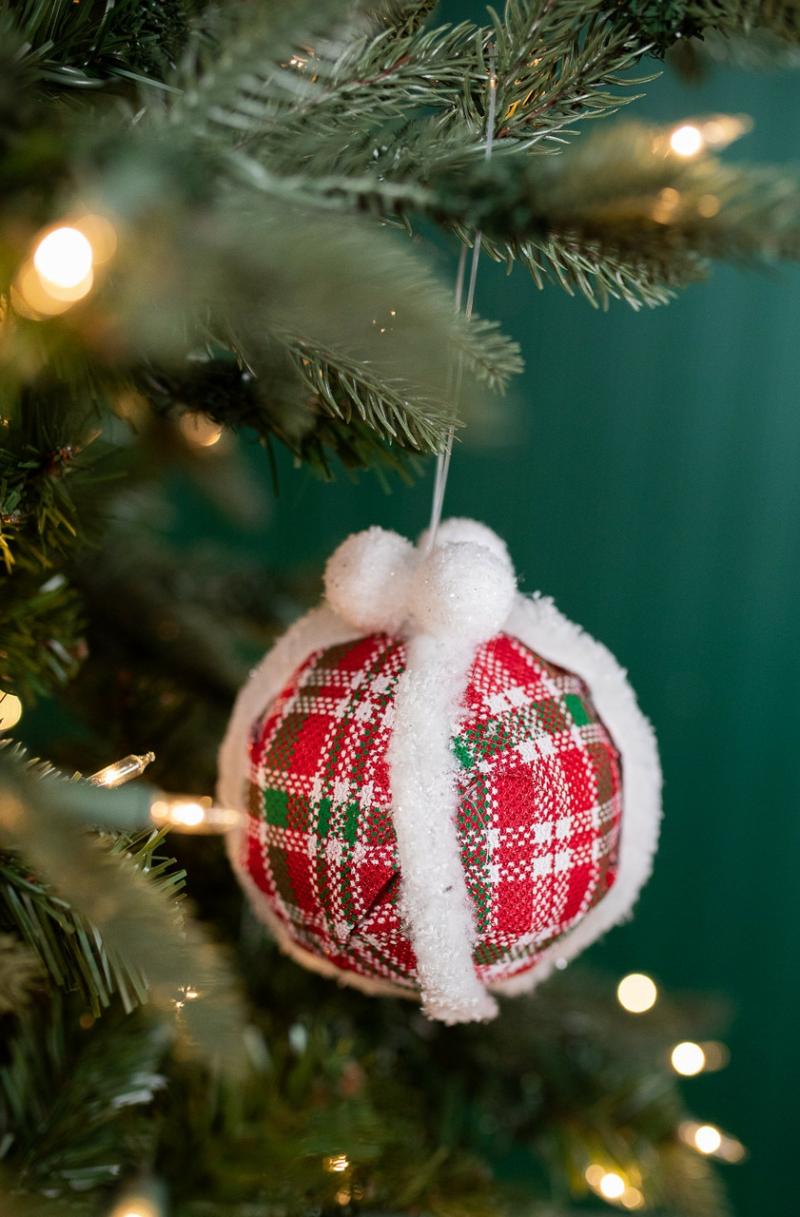 Ornaments | 5" Glitter Fur Edge Plaid Ball Ornament Ornaments Ornaments