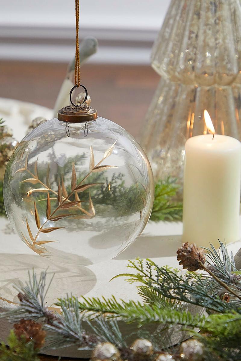 Ornaments | 5" Golden Etched Laurel Glass Ornament Ornaments Ornaments