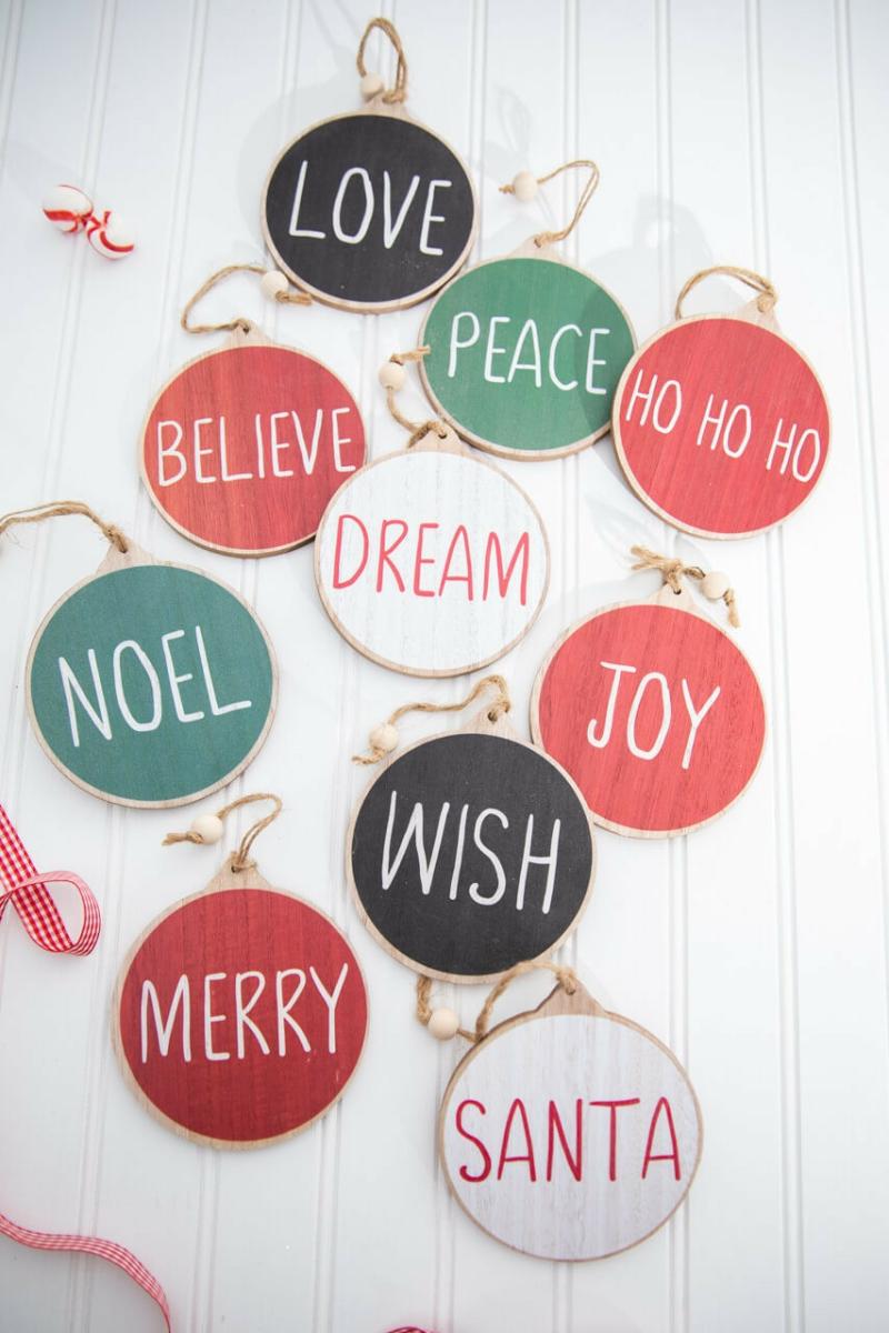 Ornaments | 5" Holiday Wishes Wooden Disc Ornament- Set Of  10 Ornaments Ornaments