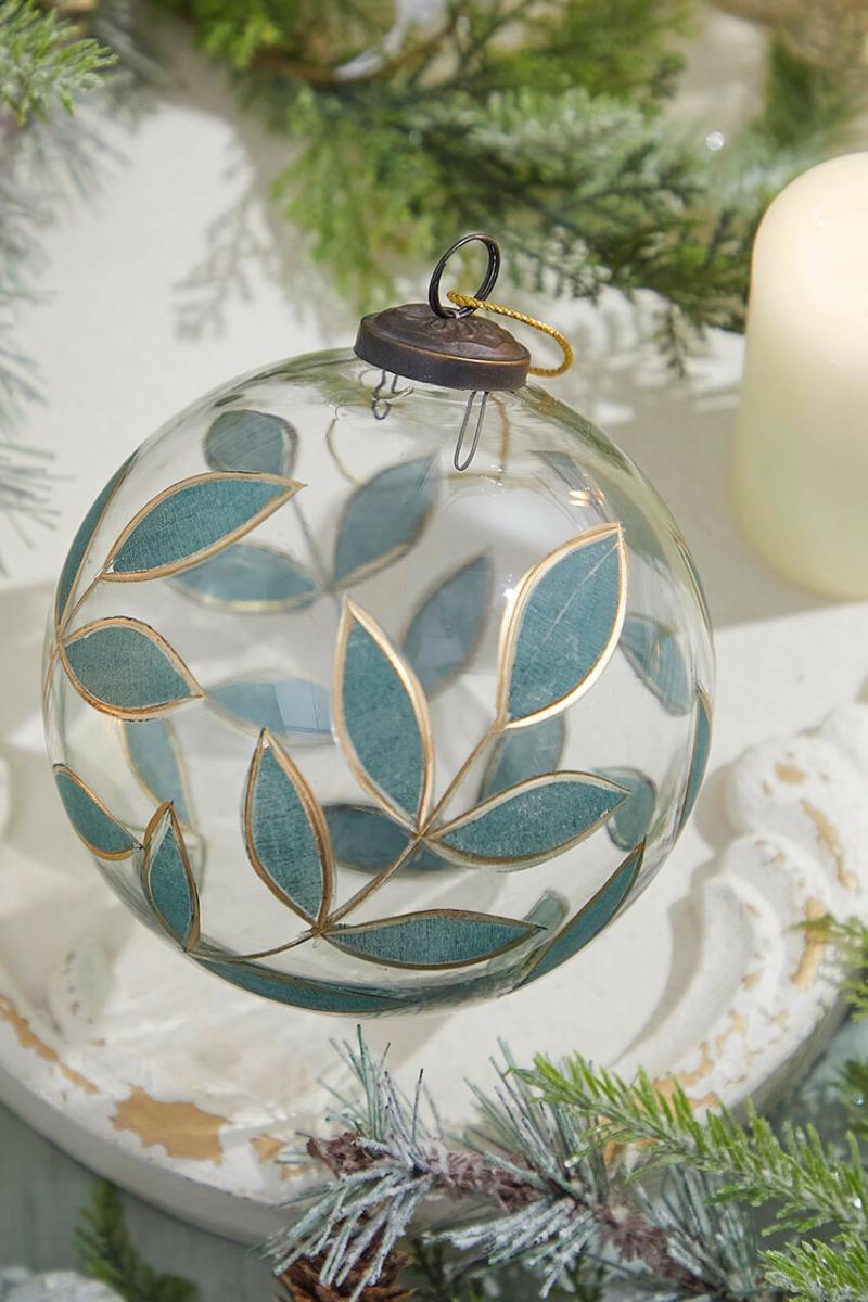 Ornaments | 5" Painted Laurel Glass Ornament – Green Ornaments Ornaments