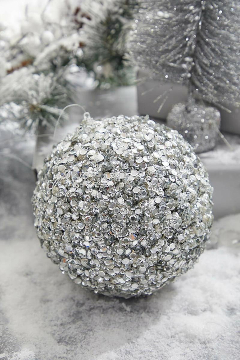 Ornaments | 5" Platinum Sequins & Jewels Ball Ornament Ornaments Ornaments