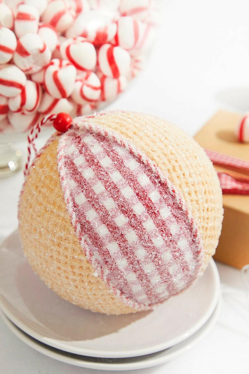 Ornaments | 5" Red And White Plaid Waffle Ball Ornament Ornaments Ornaments