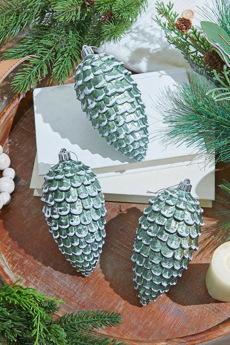 Ornaments | 6.5" Snowed Pine Cone Ornament – Set Of 3 Ornaments Ornaments