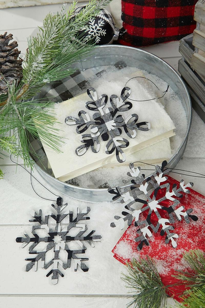 Ornaments | 6" Black And White Buffalo Check Snowflake Ornament Ornaments Ornaments