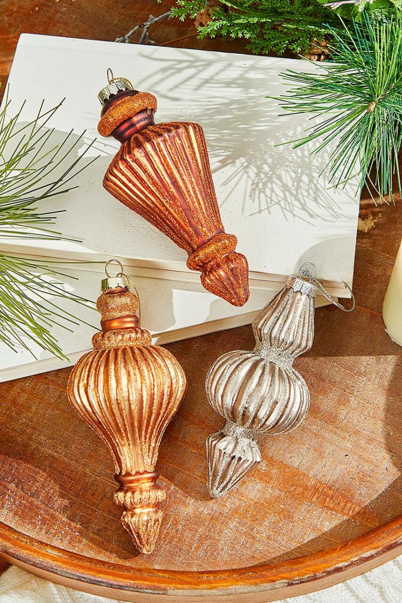 Ornaments | 6" Bronze/Gold/Silver Finial Glass Ornament Ornaments Ornaments