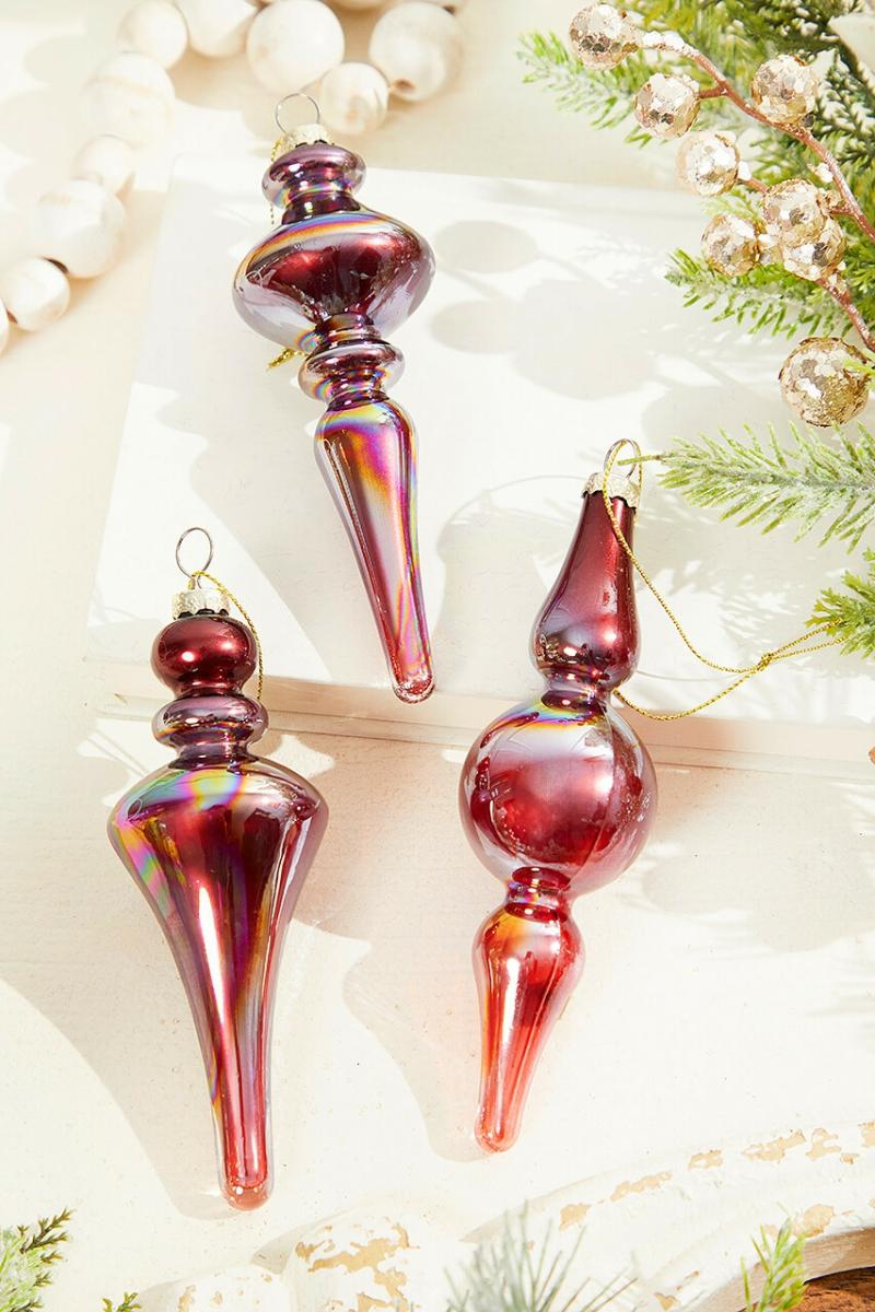 Ornaments | 6" Burgundy Iridescent Finial Glass Ornament Ornaments Ornaments