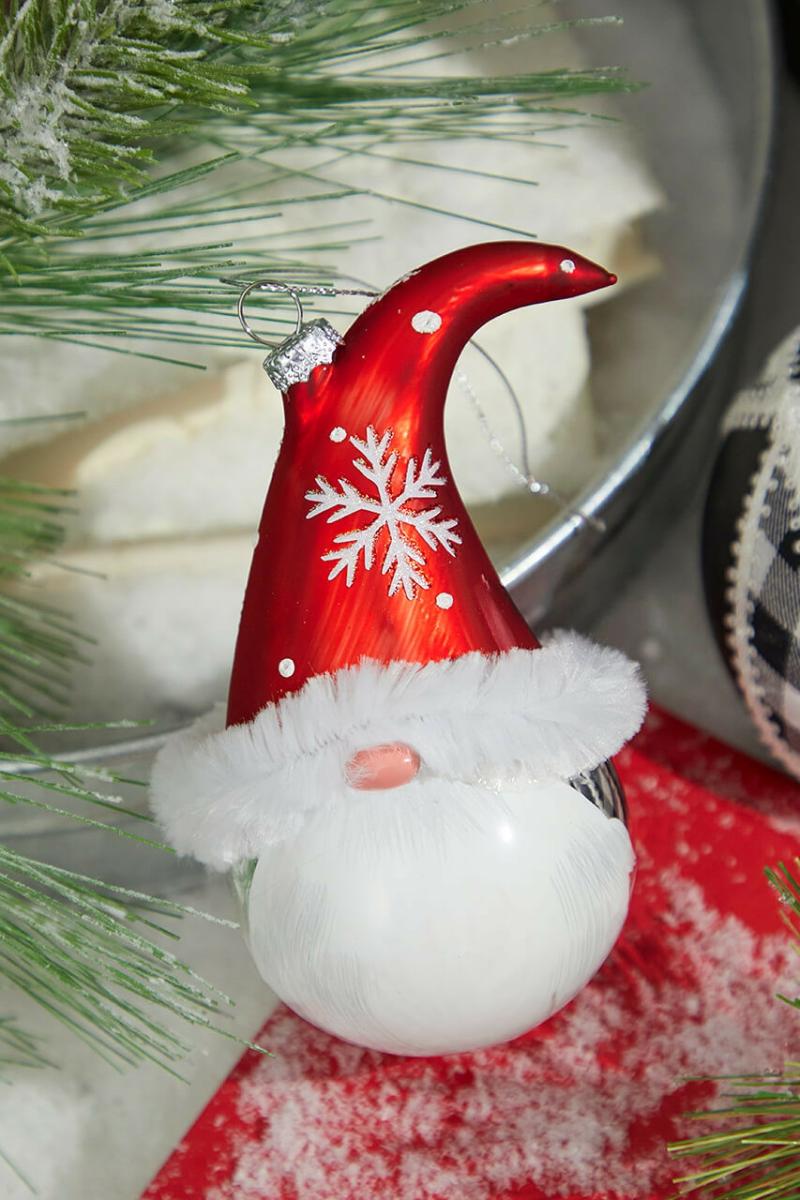 Ornaments | 6" Glass Gnome Santa Head Ornament Ornaments Ornaments