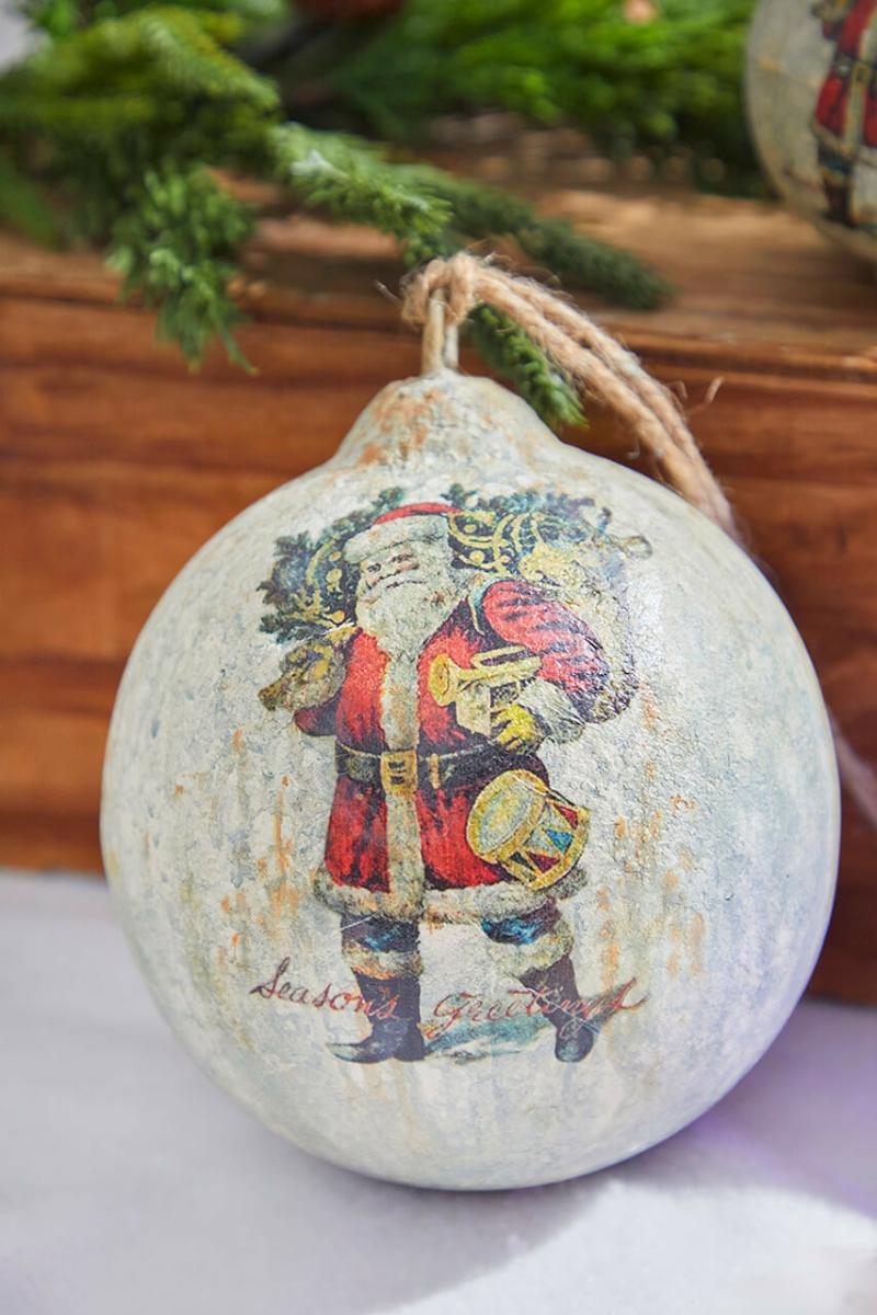 Ornaments | 6" Glass Vintage Santa Bearing Gifts Ball Ornament Ornaments Ornaments