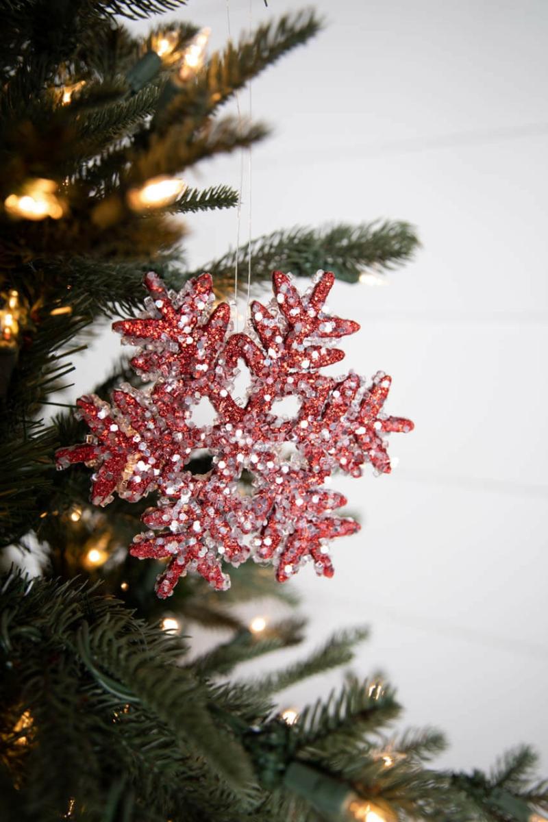 Ornaments | 6" Iced Glitter Snowflake Christmas Ornament – Red Ornaments Ornaments