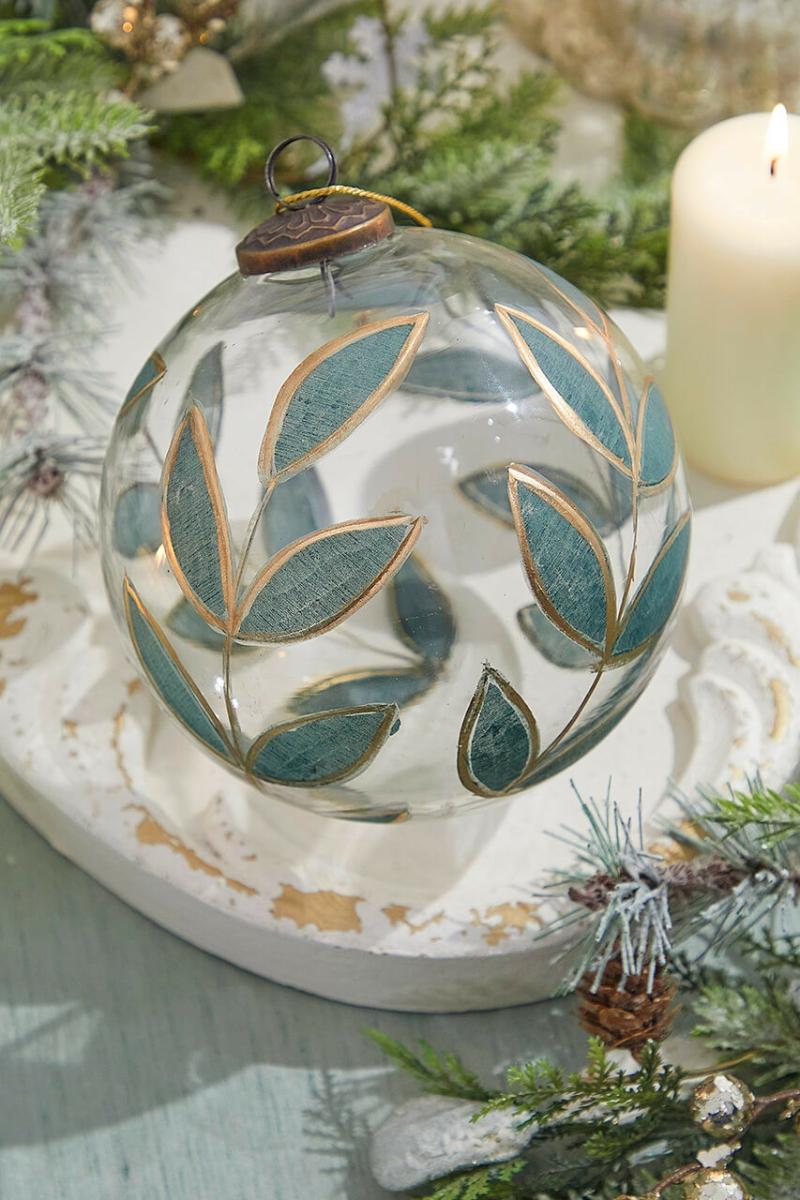 Ornaments | 6" Painted Laurel Glass Ornament – Green Ornaments Ornaments