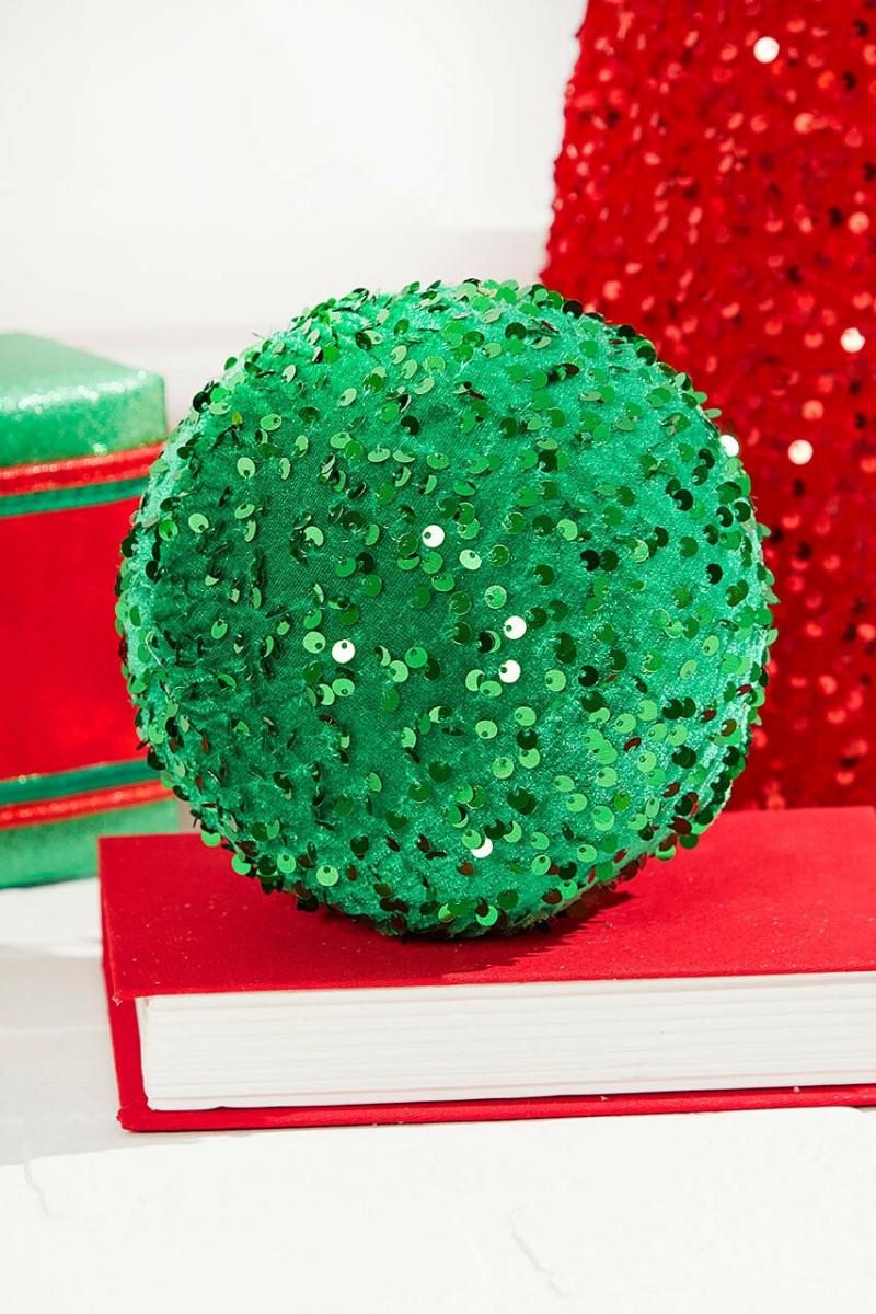 Ornaments | 6" Sequin Ball Ornament – Green Ornaments Ornaments