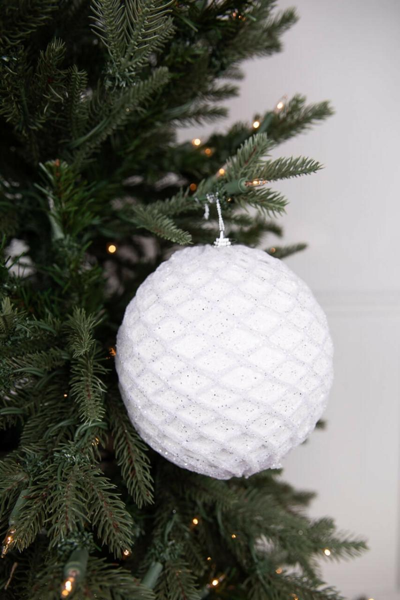 Ornaments | 6" White Glittered Net Ball Ornament Ornaments Ornaments