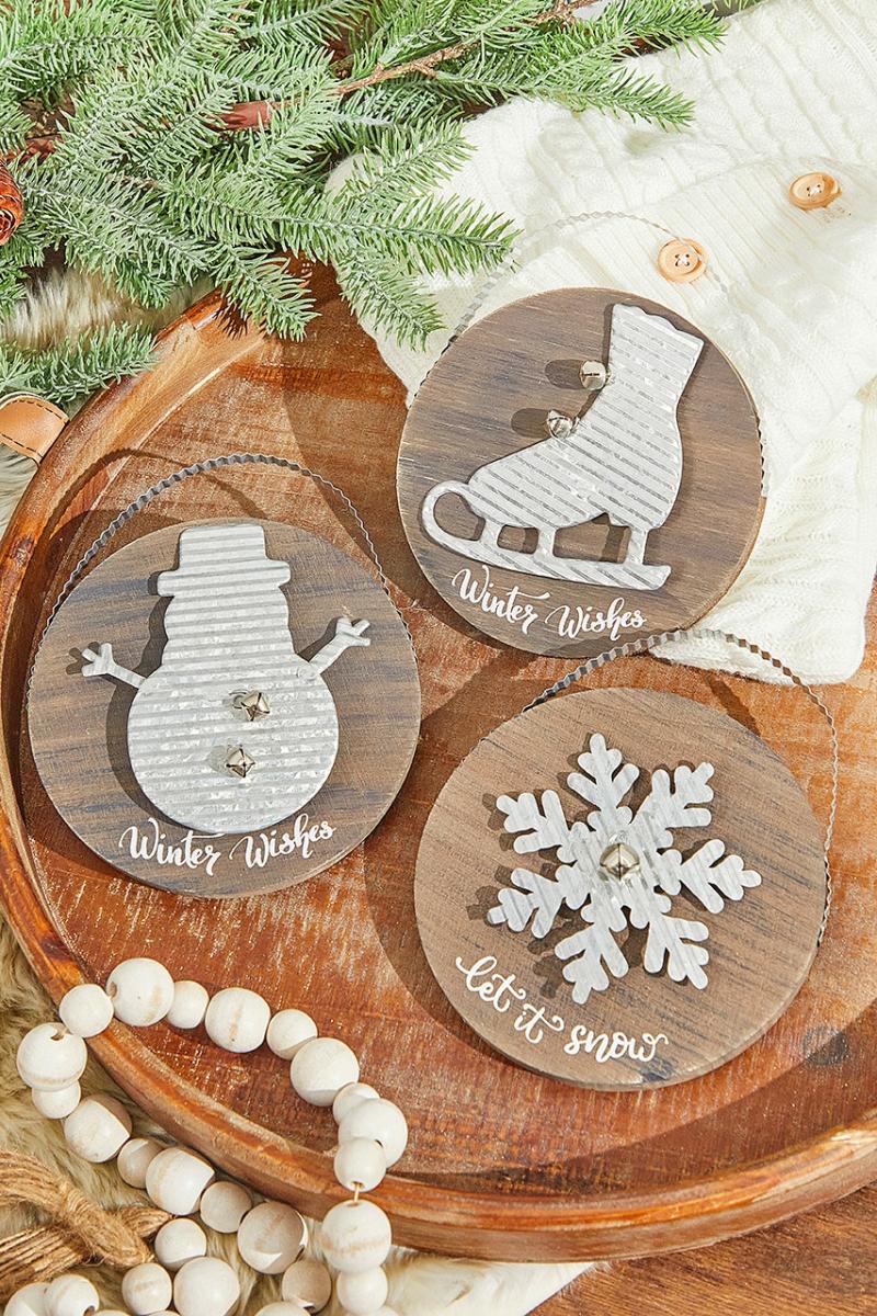 Ornaments | 6" Wood/Metal Skate/Snowflake/Snowman Ornament Ornaments Ornaments