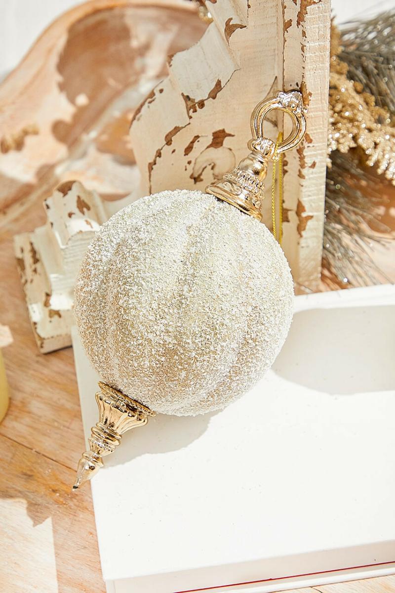 Ornaments | 7.5" Champagne Snow Ball Finial Ornament Ornaments Ornaments