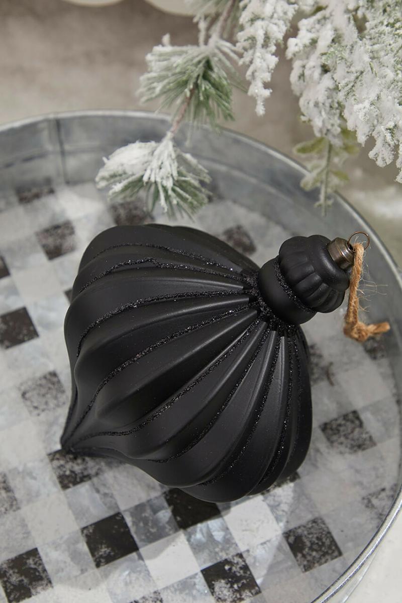 Ornaments | 7" Black Glitter Onion Finial Ornament Ornaments Ornaments