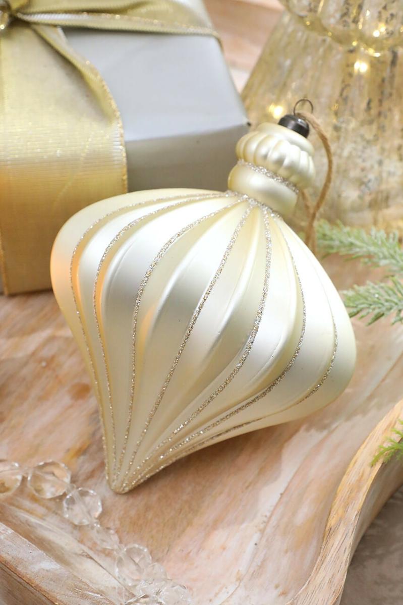 Ornaments | 7" Champagne Glitter Onion Finial Ornament Ornaments Ornaments