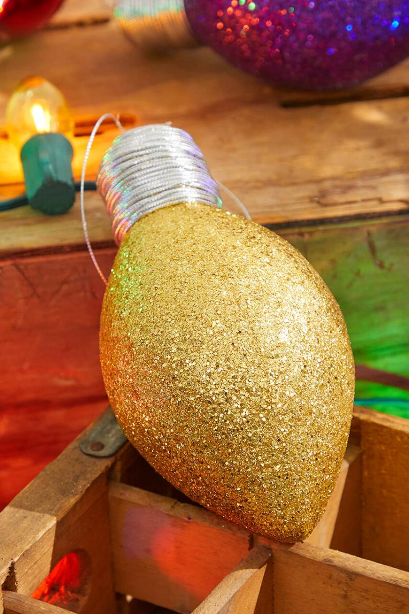 Ornaments | 7" Gold Glitter Light Bulb Ornament Ornaments Ornaments