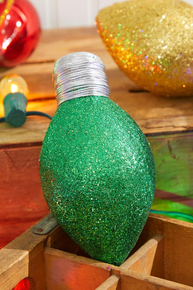 Ornaments | 7" Green Glitter Light Bulb Ornament Ornaments Ornaments