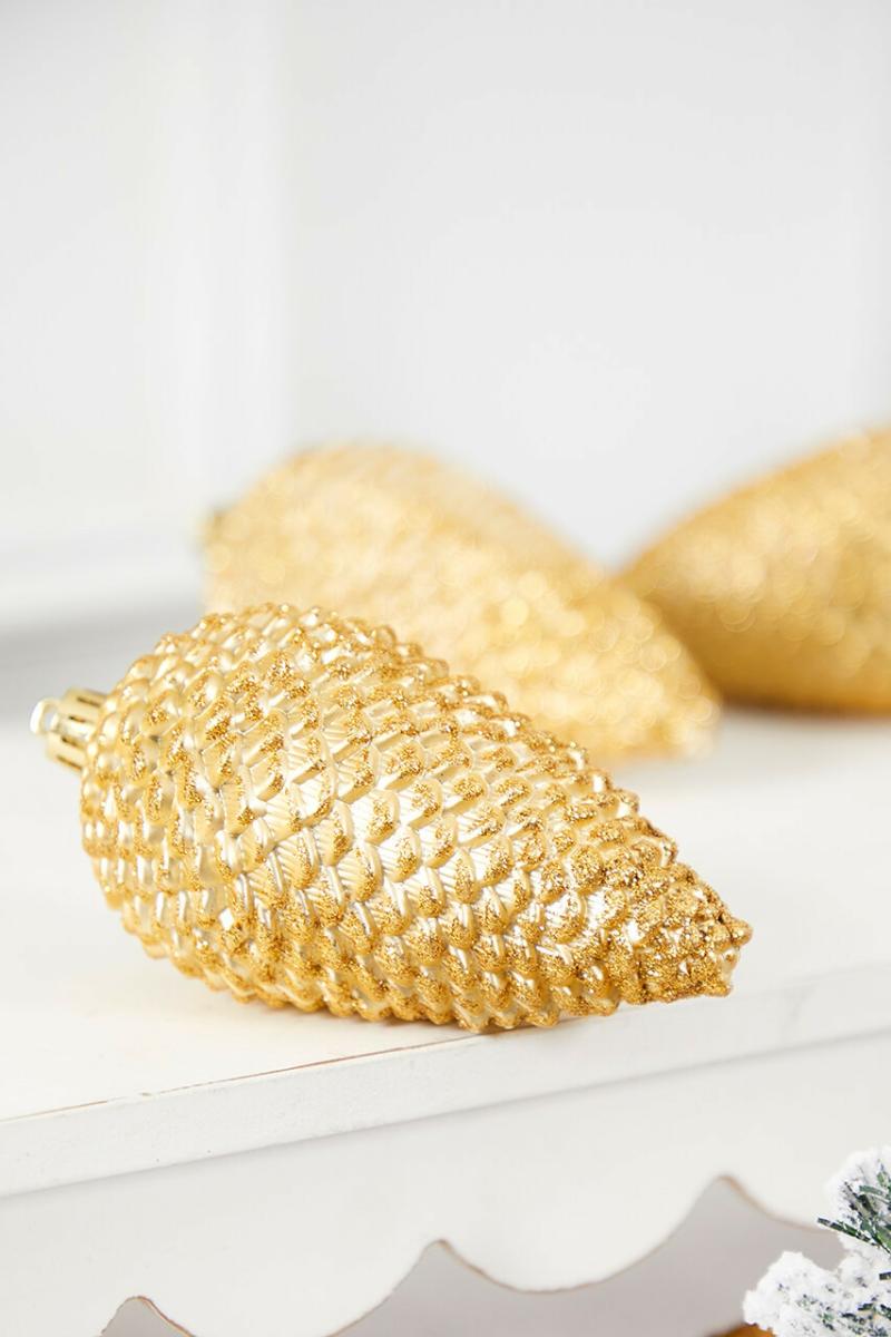 Ornaments | 7" Light Gold Shatterproof Pinecone Ornament – Set Of 4 Ornaments Ornaments