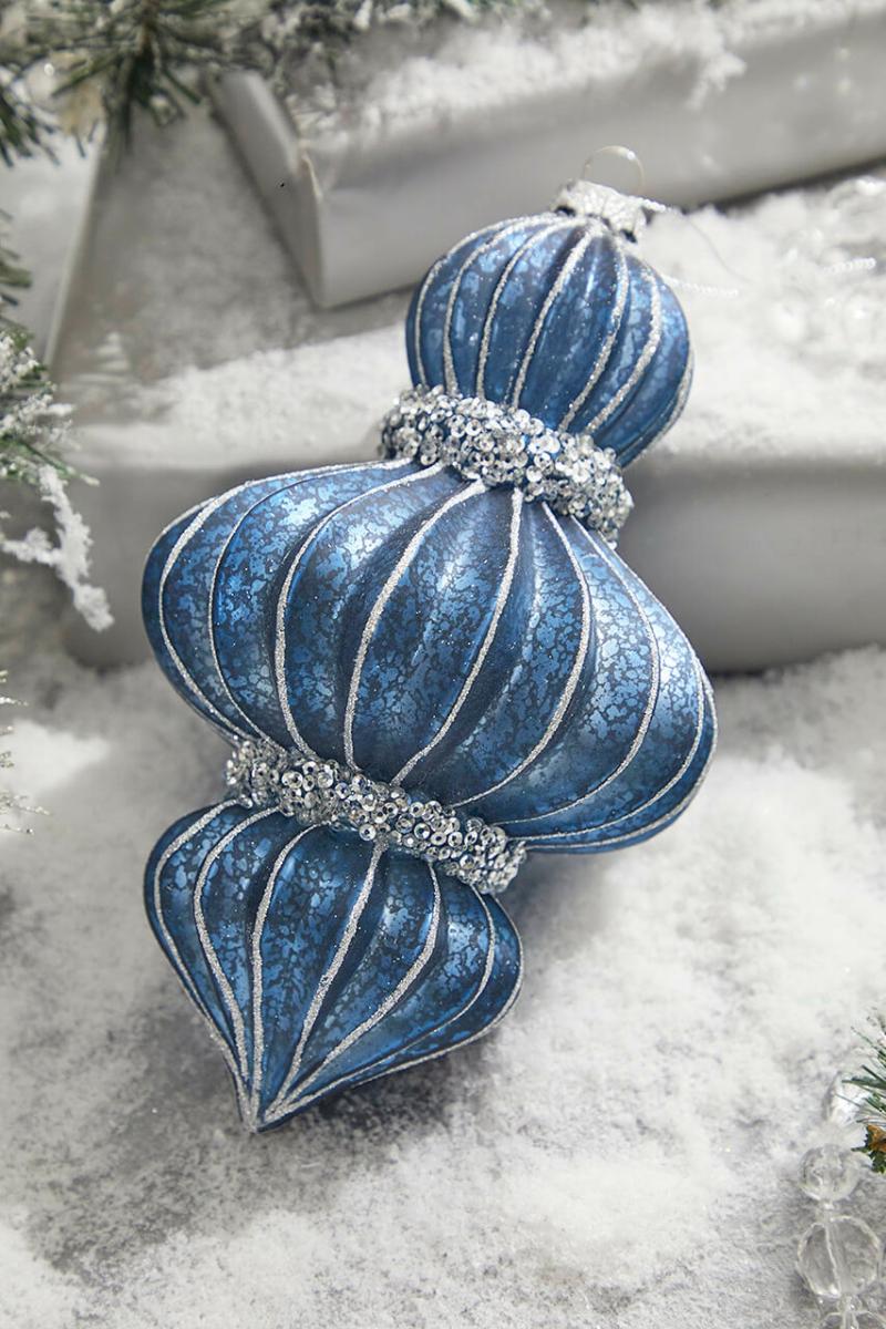 Ornaments | 7" Midnight Blue Glass Ridged Finial Ornament Ornaments Ornaments