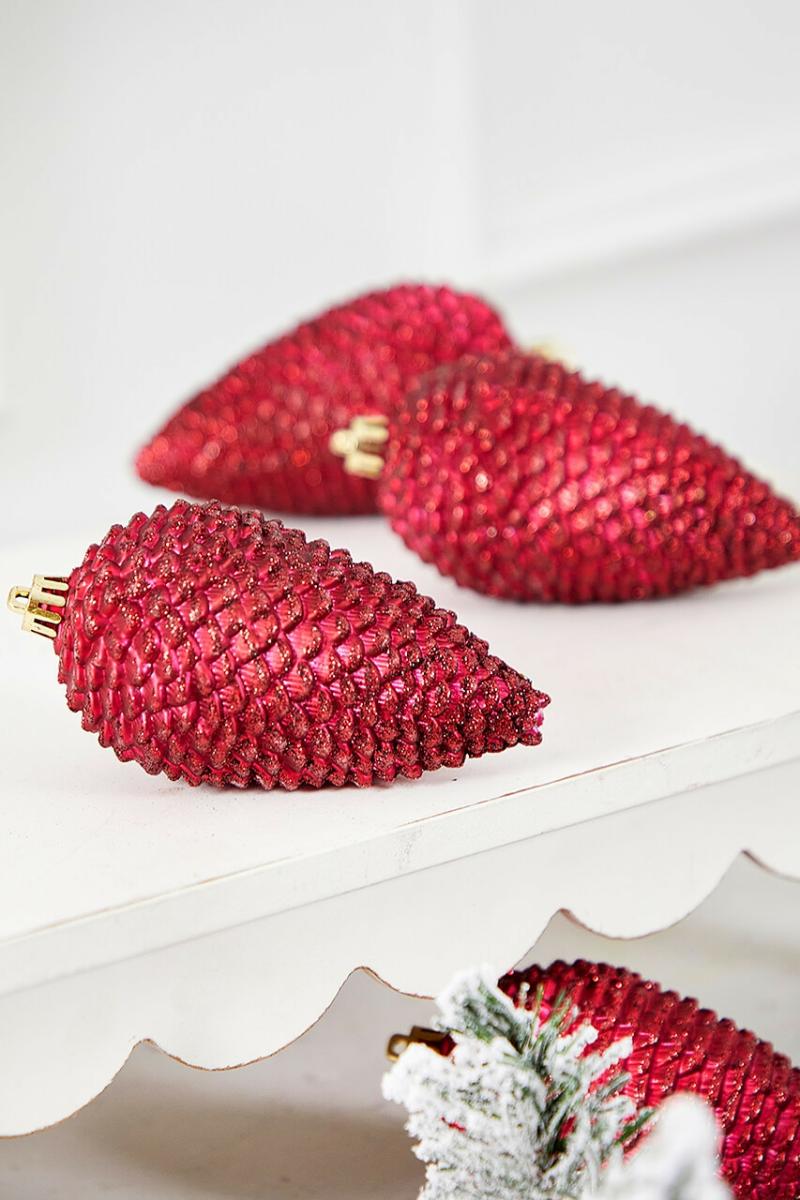 Ornaments | 7" Oxblood Shatterproof Pinecone Ornament – Set Of 4 Ornaments Ornaments