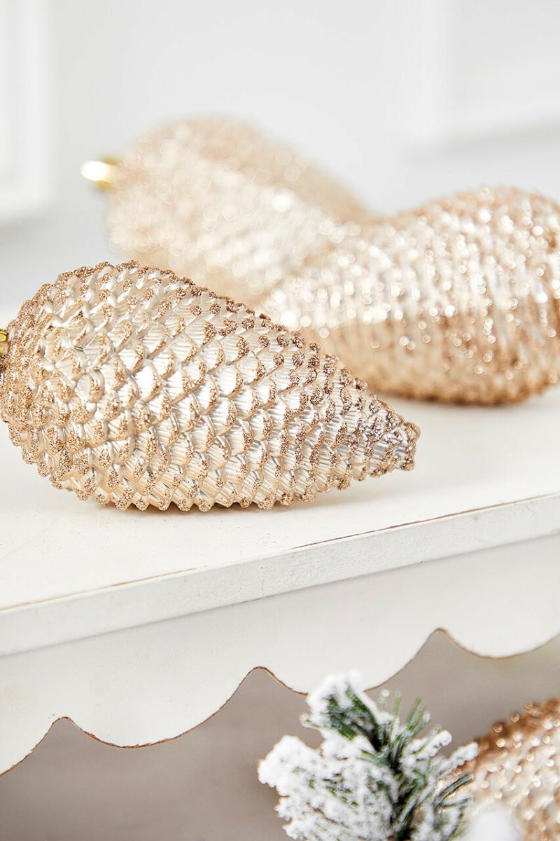 Ornaments | 7" Pearl Shatterproof Pinecone Ornament – Set Of 4 Ornaments Ornaments