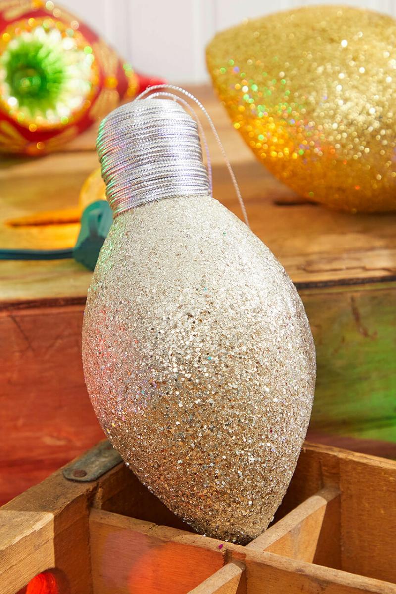 Ornaments | 7" Platinum Glitter Light Bulb Ornament Ornaments Ornaments