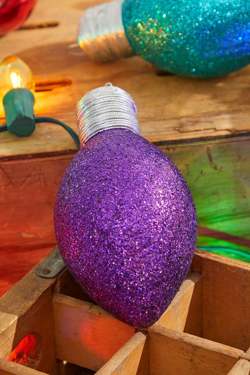 Ornaments | 7" Purple Glitter Light Bulb Ornament Ornaments Ornaments