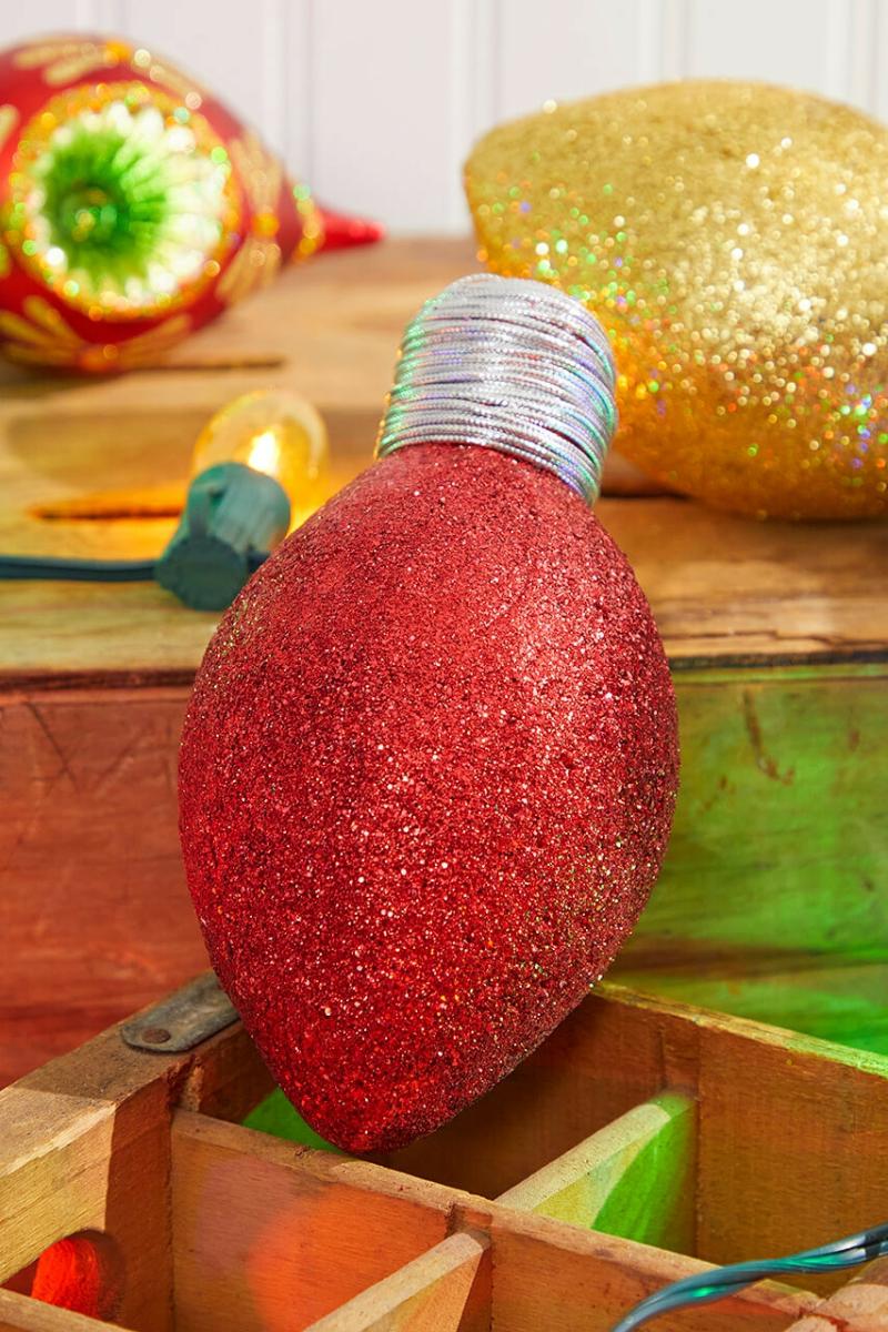 Ornaments | 7" Red Glitter Light Bulb Ornament Ornaments Ornaments