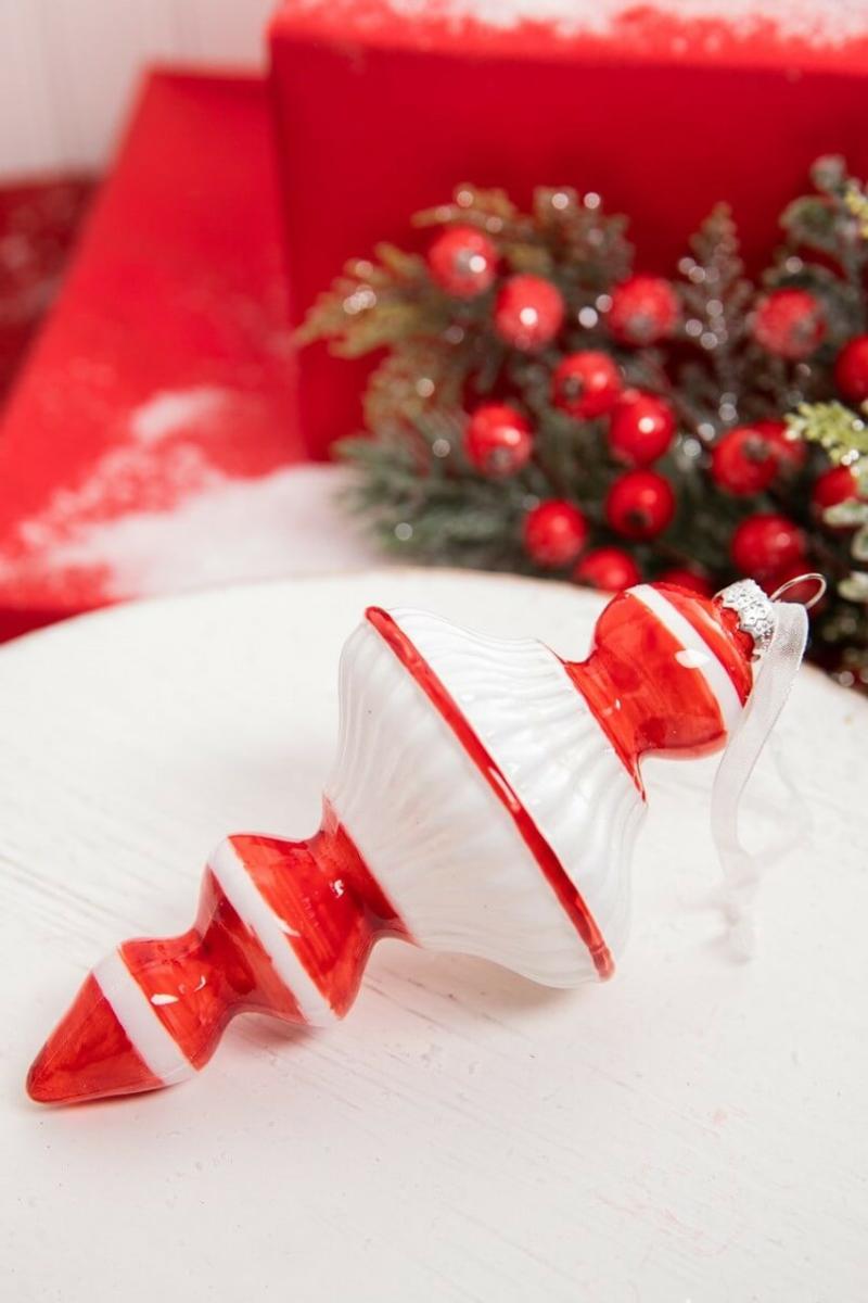 Ornaments | 7" Red & White Top Glass Ornament Ornaments Ornaments