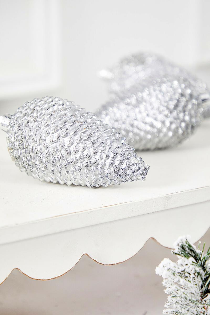 Ornaments | 7" Silver Shatterproof Pinecone Ornament – Set Of 4 Ornaments Ornaments