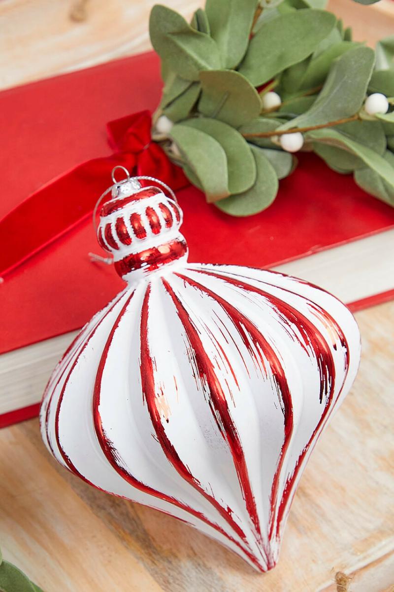 Ornaments | 7" White & Red Matte Metallic Onion Ornaments Ornaments