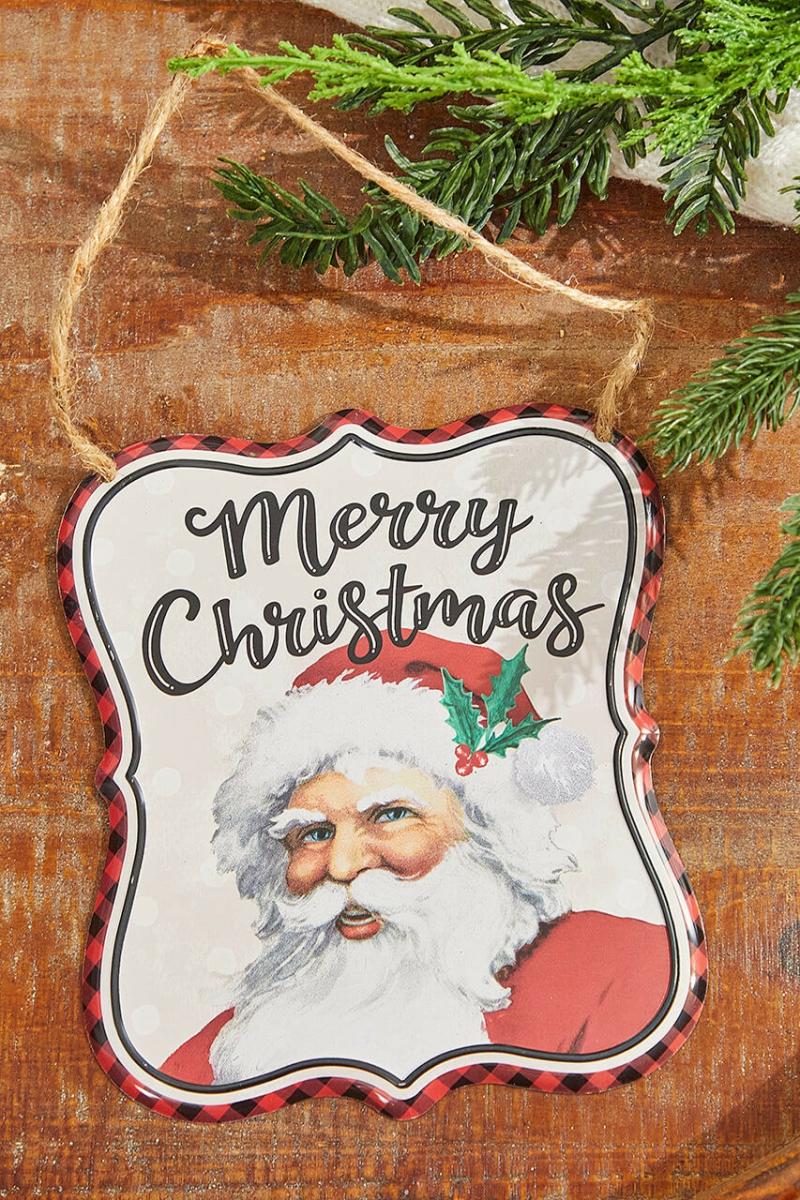 Ornaments | 7" X 6" Vintage Santa Embossed Sign Ornaments Ornaments