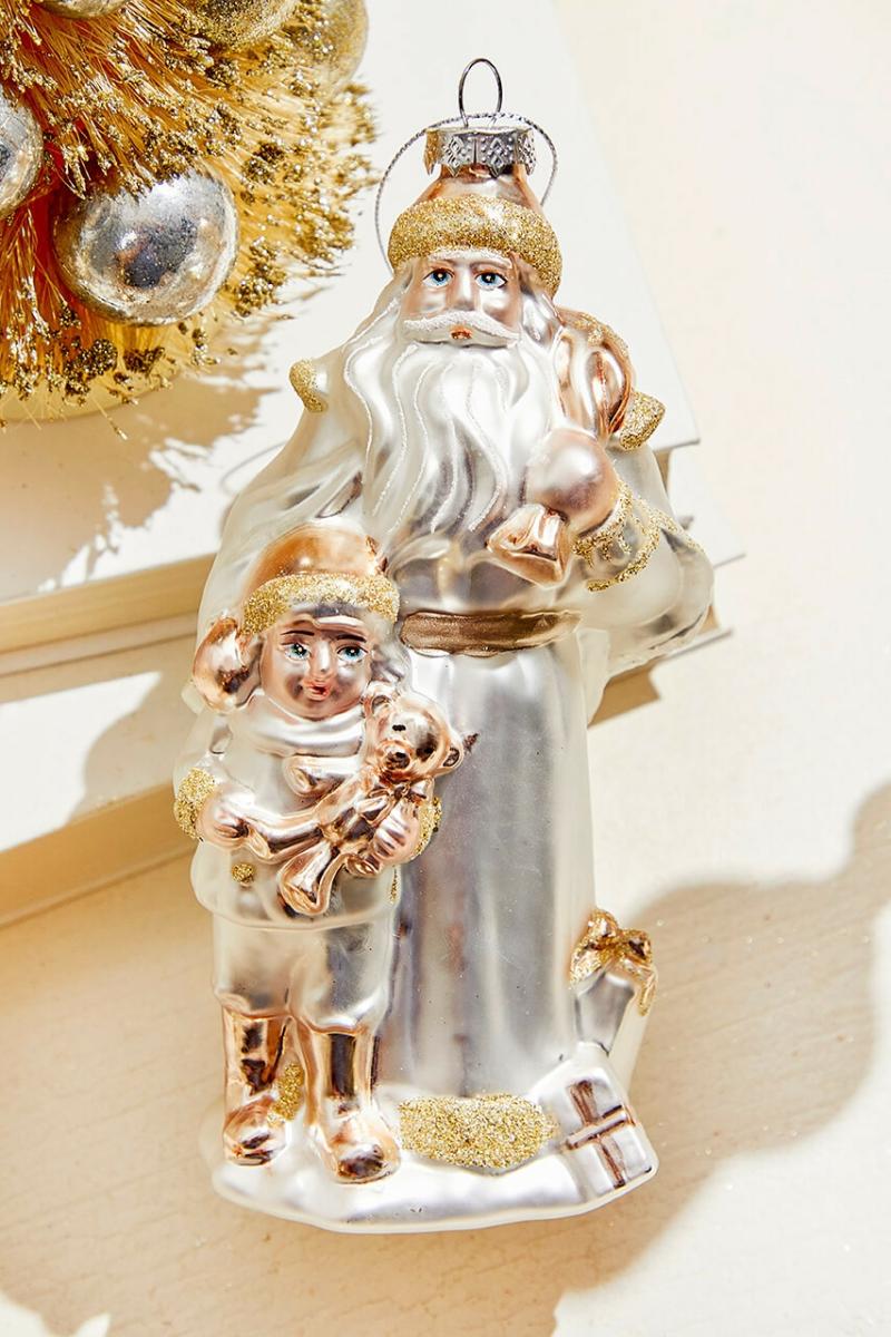 Ornaments | 8" Glass La Vie Vintage Santa With Child Ornament Ornaments Ornaments