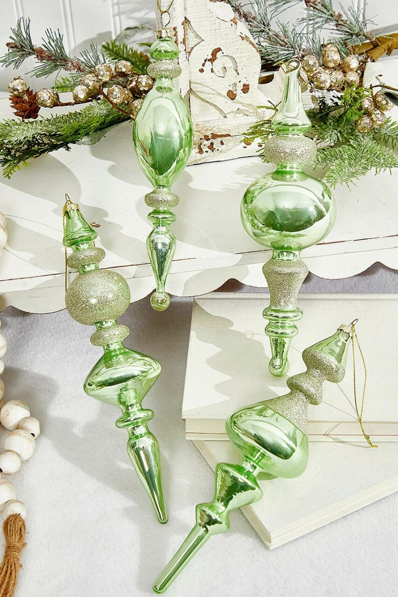 Ornaments | 8" Green Holiday Finial Glass Ornament Ornaments Ornaments