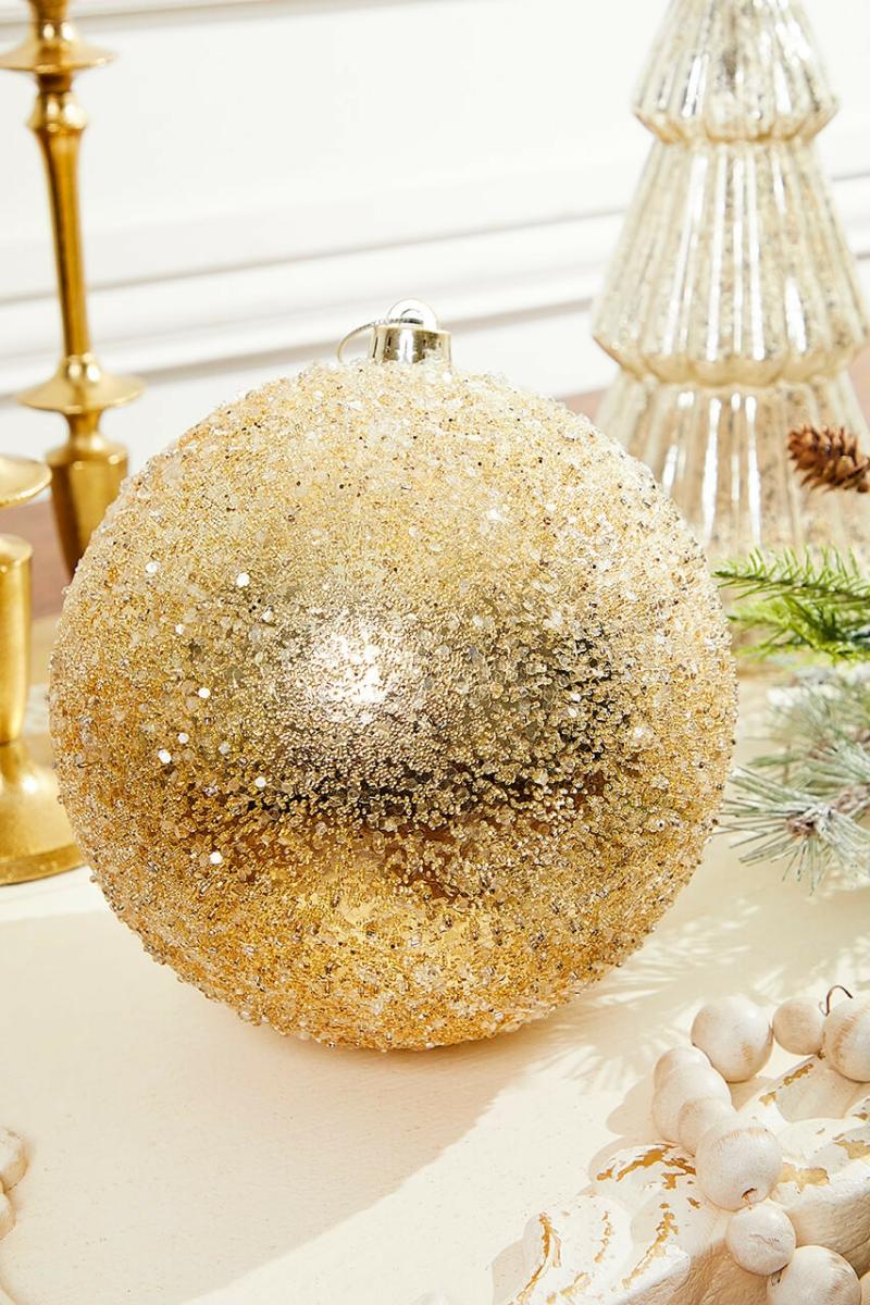 Ornaments | 8" Iced Metallic Ball Ornament – Champagne Ornaments Ornaments