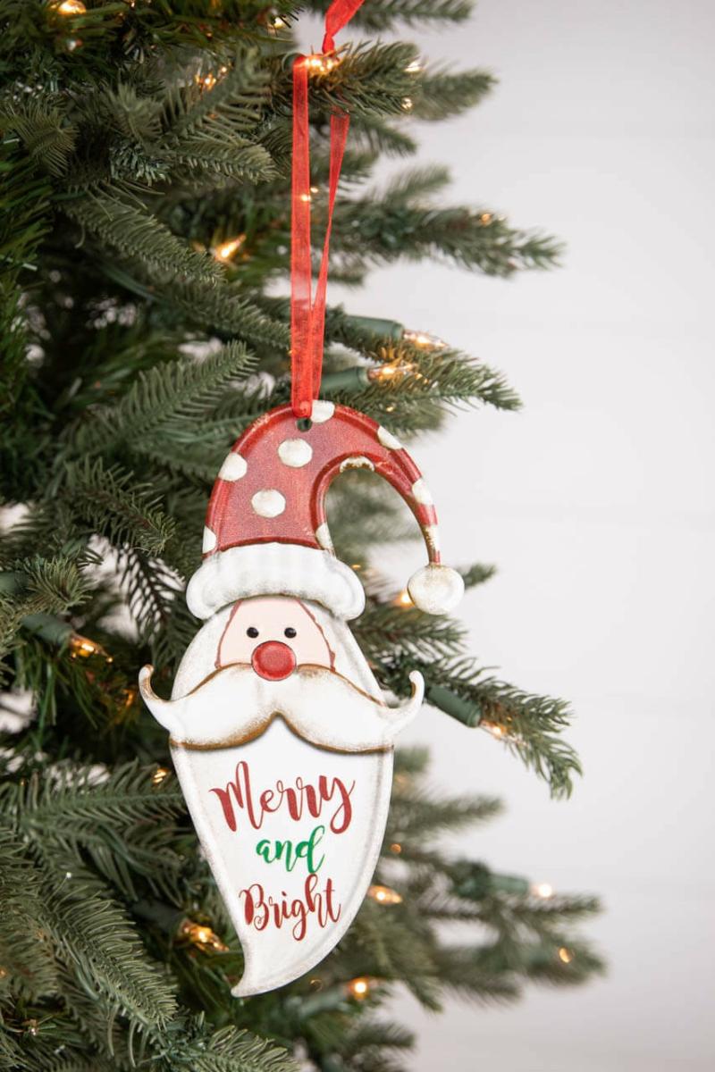 Ornaments | 8" Metal Holiday Santa Ornament With Ribbon Ornaments Ornaments