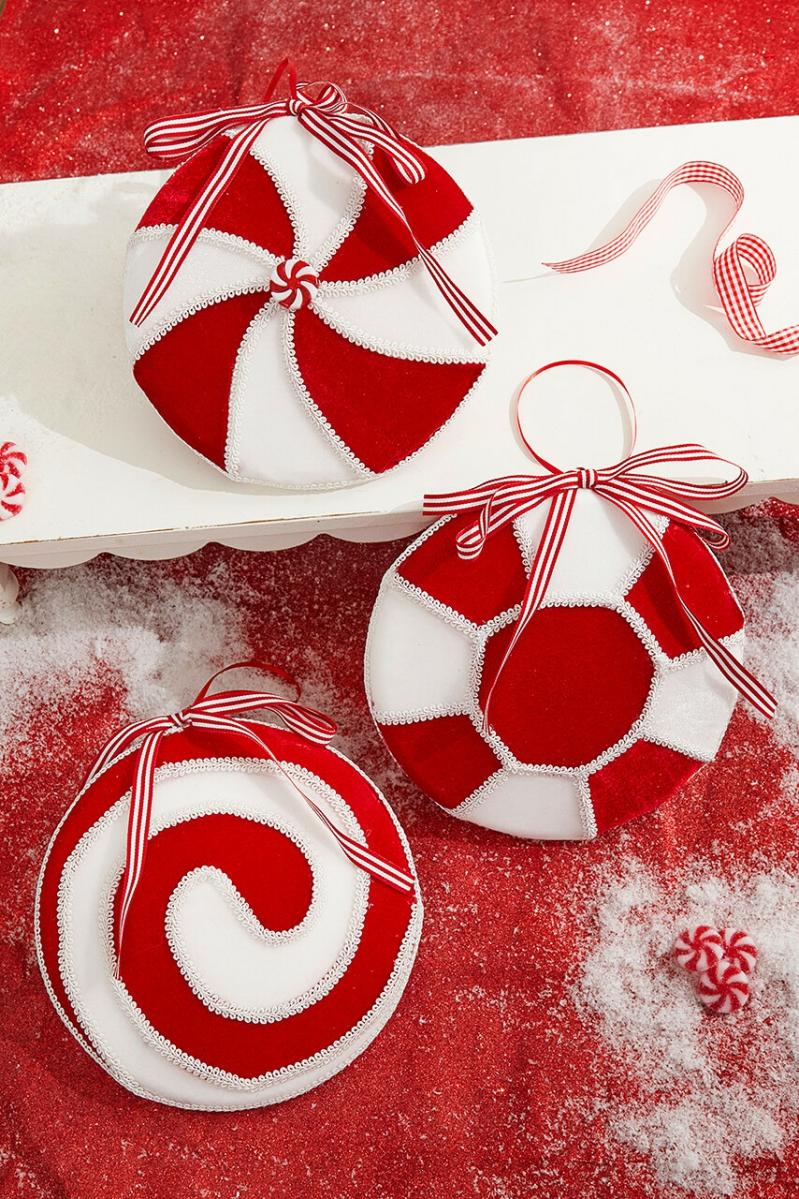 Ornaments | 8" Red And White Peppermint Ornament Ornaments Ornaments